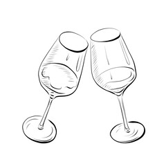 Line Drawing. Line Art - Two Glasses. Vector Minimalistic Design