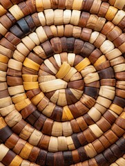Fototapeta premium Textured Wooden Round Weaving Pattern in Earthy Tones for Home Decor