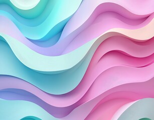 Obraz premium Stock image featuring a pastel wave design with green, pink, blue, and white colors.