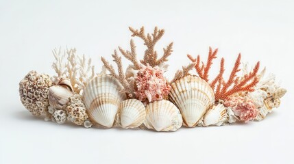 Obraz premium Beautiful Arrangement of Coral and Seashells for Natural Decor