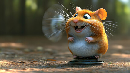 Cheerful cartoon hamster on a spring.