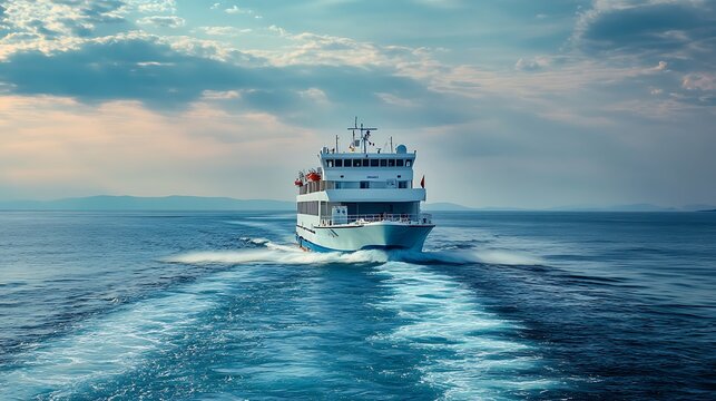 A car ferry boat speeding across the calm adriatic sea