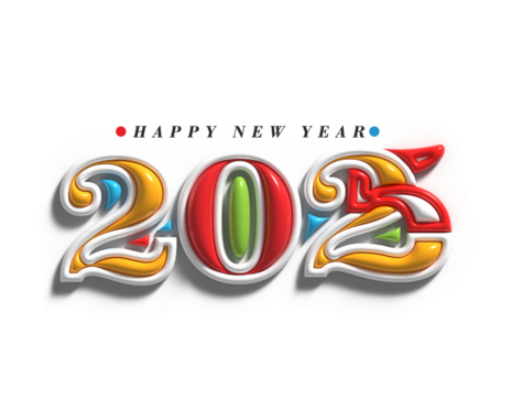 2025 Happy New Year Text Typography Design Transparent PNG.