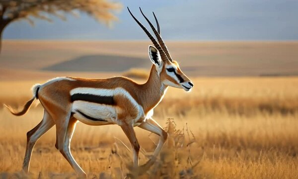 gazelle walking in the african steppe on a sunny day
