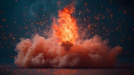 A fiery explosion surrounded by smoke and sparks.