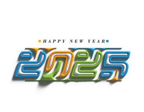 2025 Happy New Year Text Typography Design Transparent PNG.
