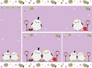 かわいいシマエナガとひな祭りの背景4種セット