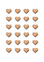 Realistic wooden hearts isolated on white background. 3D illustration of minimalistic poster or postcard for Valentine's Day, the day of love. A2 wallpaper