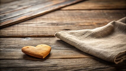 Rustic Heart-Shaped Cookie on Wooden Table with Linen Cloth