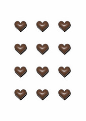 Shiny realistic leather hearts isolated on white background. 3D illustration of minimalistic poster or postcard for Valentine's Day, the day of love. A2 wallpaper
