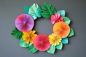 Obraz premium Vibrant Paper Craft Wreath with Tropical Motifs