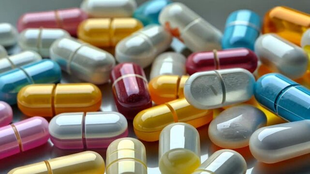 many colorful drug medicines or pill in a pillbox on teh table healthy and medicine concept