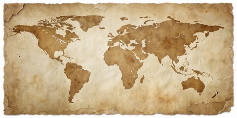 Antique World Map on Aged Parchment Paper Texture