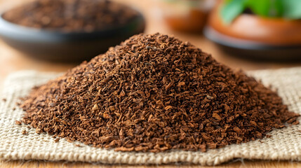 Pile of finely ground spices on a textured surface.