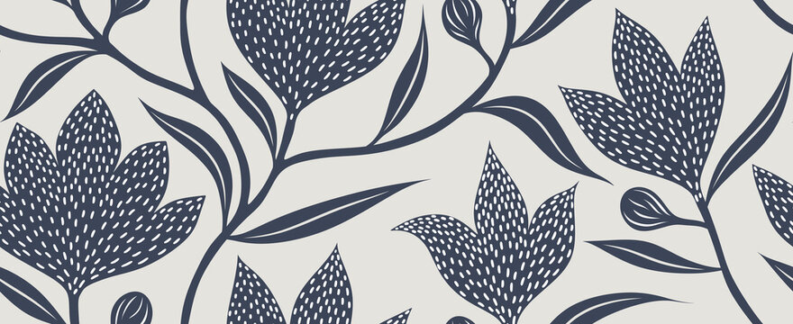Fototapeta Abstract flower seamless pattern with dotted style. 