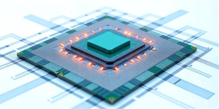 Close-up of a modern CPU, revealing intricate internals for AI and complex computations