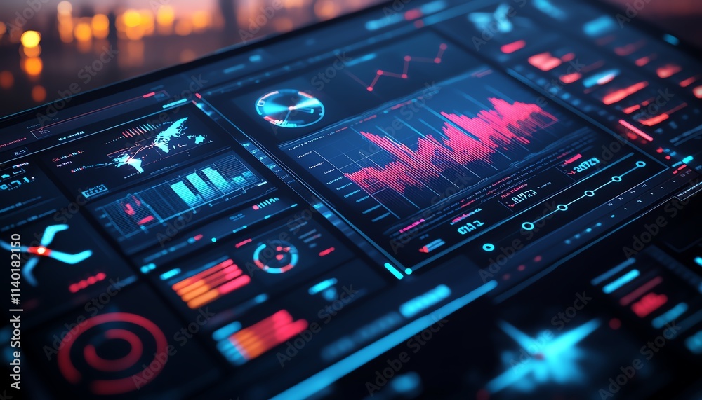 Poster A clean and futuristic digital dashboard with wind energy data visualizations, bold color gradients, dynamic analytics displays, cuttingedge UI, highresolution