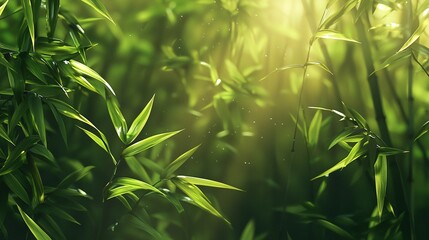 Sunlight filtering through lush bamboo nature scene tranquil environment close-up view serenity concept