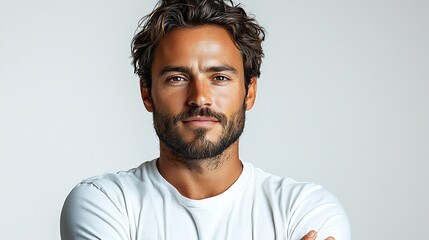 Obraz premium Isolated white background, lightweight t-shirt, full-body model, clean environment, simple design 