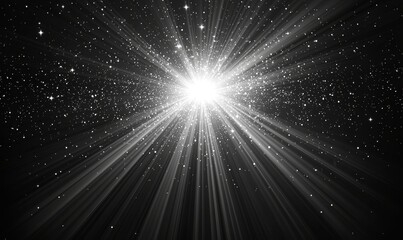 Fototapeta premium A radiant burst of light, a glowing explosion, creates a dazzling effect with rays and a bright flash, resembling a special lens flare.