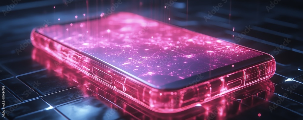 Poster A glowing holographic AI assistant projected from a phone, blending artificial intelligence with a minimalist and personalized virtual helper, ultradetailed 4K rendering