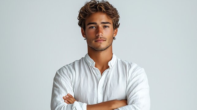 Isolated white background, simple clothing, breathable fabric, full-body model, professional look 