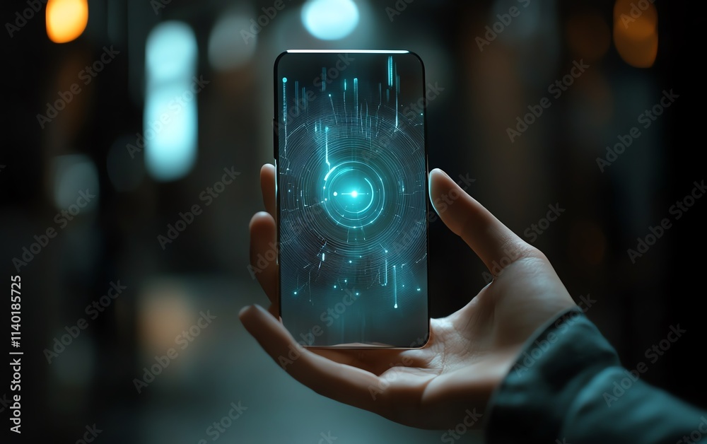 Poster a medium shot of a phone projecting a holographic ai assistant