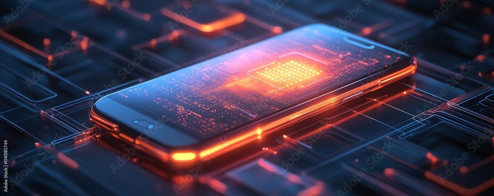 Aufkleber a medium shot of a smartphone projecting a glowing holographic ai assistant, blending minimalist sty