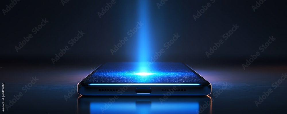 Aufkleber A phone in a medium shot projecting a holographic, glowing AI assistant, futuristic technology blending with minimalist design, personalized virtual helper, highres