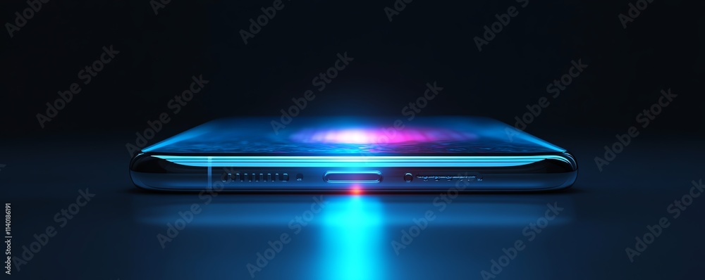 Poster a phone in a medium shot projecting a holographic, glowing ai assistant, futuristic technology blend