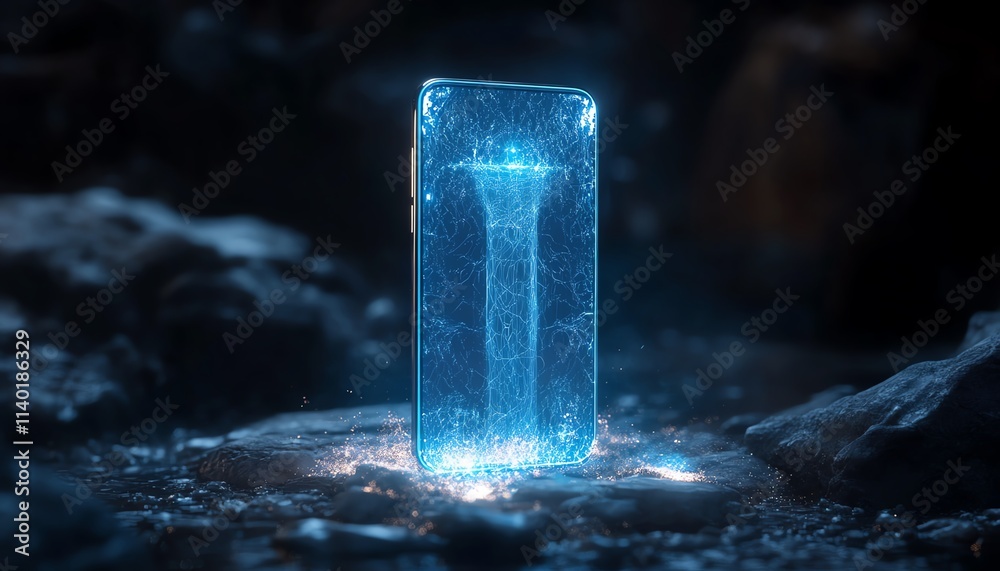 Poster a phone projecting a floating holographic ai assistant, blending advanced ai technology with a clean