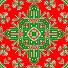 Seamless square pattern red and green. Christmas pattern green and red. Merry Christmas. Happy New Year.