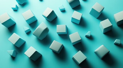 3D soft cubes on cyan.