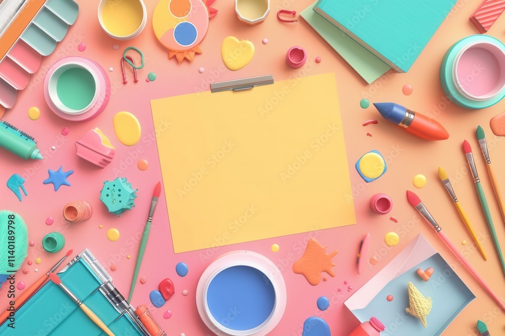Fototapete vibrant assortment of educational materials for creativity and artistic expression displayed on a co