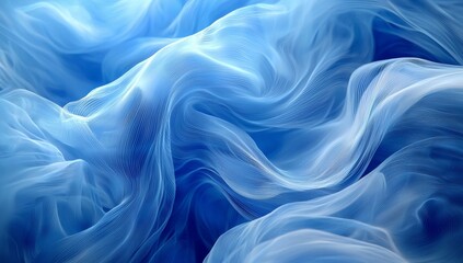 Obraz premium Smooth, dynamic waves in luxurious blue tones, trendy abstract background and wallpaper in blue and white.