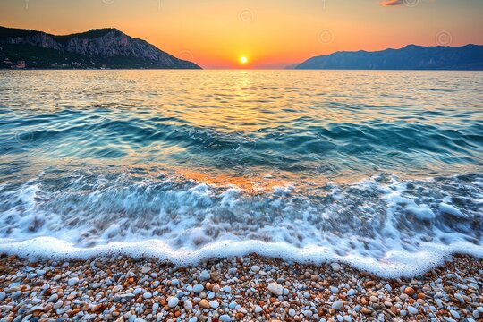 In Mexico, Baja California Sur, El Sargento, the sun rises over the Sea of Cortez.