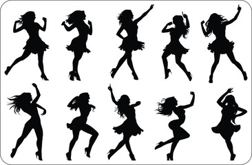 Silhouettes of Women Dancing with Energy and Passion, Silhouettes of Female Dancers Performing on Stage, Graceful Movement of Dancing Women in Silhouettes