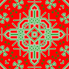 Seamless square pattern red and green. Christmas pattern green and red. Merry Christmas. Happy New Year.