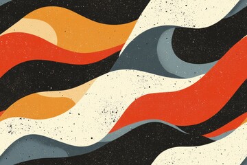 Obraz premium A vibrant abstract design featuring flowing waves of colors, including orange, black, and cream, creating a dynamic visual rhythm.