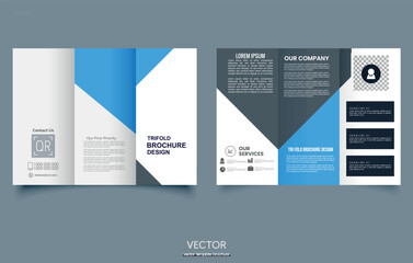 Blue trifold brochure with geometric shapes. For the layout