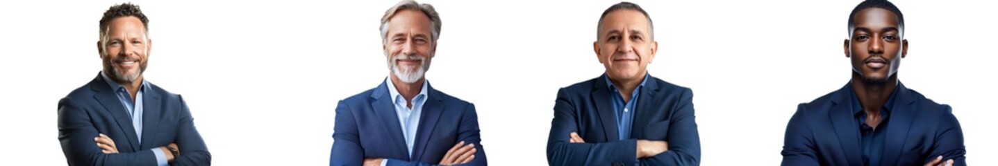 Standing confidently with his arms crossed, a businessman in a blue casual shirt smiles directly at the camera.