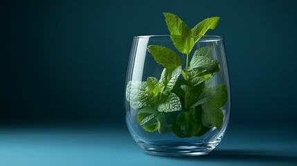 Fresh mint leaves in a clear glass 