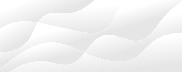 White and light gray abstract paper wave luxurious background. Smooth and clean modern abstract wave curve lines banner design.
