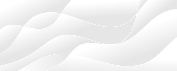 White and light gray abstract paper wave luxurious background. Smooth and clean modern abstract wave curve lines banner design.