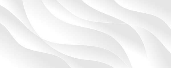 White and light gray abstract paper wave luxurious background. Smooth and clean modern abstract wave curve lines banner design.