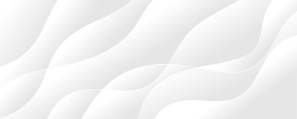 White and light gray abstract paper wave luxurious background. Smooth and clean modern abstract wave curve lines banner design.