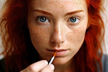 Obraz premium 5 artist creating natural looking freckles with fine brush