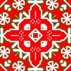 Seamless square pattern red and green. Christmas pattern green and red. Merry Christmas. Happy New Year.