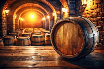 3D Rendered Aerial View: Old Wooden Barrel Cellar - Soft Warm Light