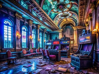 Obraz premium 4K Casino Wallpaper: Urban Exploration Photography - Abandoned Casino Night